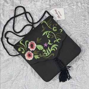 Black Floral Embroidered Bag